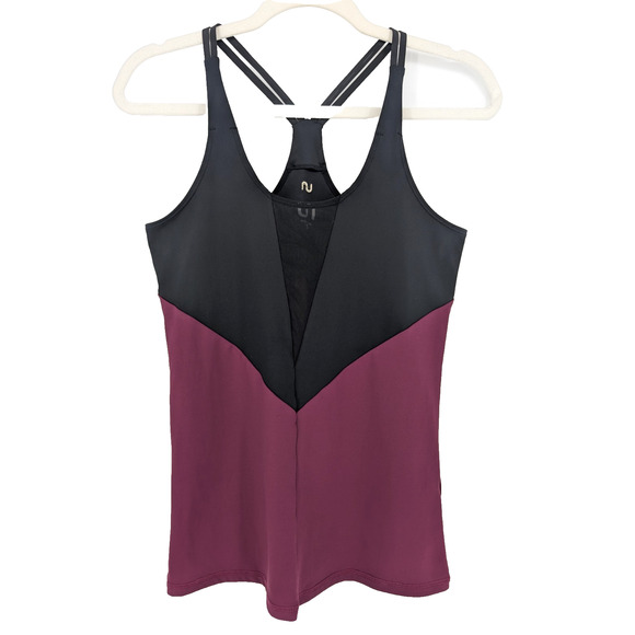 Urban Savage Womens Black Purple Mesh Inset Racerback Tank Small Active Yoga - Picture 2 of 7